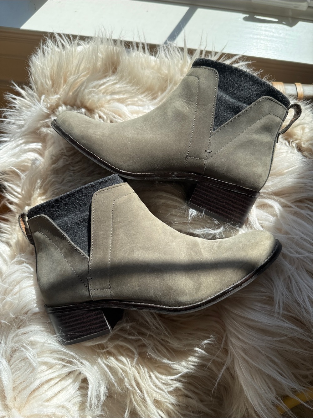 Vionic Taupe Suede Ankle Booties with Side Zip